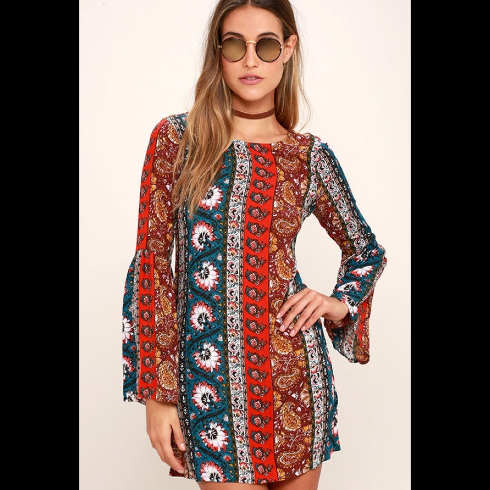 NWT Billabong Peasant Bohemian BOHO Open back patterned floral dress Small - Picture 4 of 9